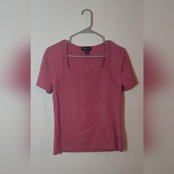 Cable & Gauge Tops - Cable & Gauge Mauve Ribbed Knit Everyday Work Top Square Neck Short Sleeve L